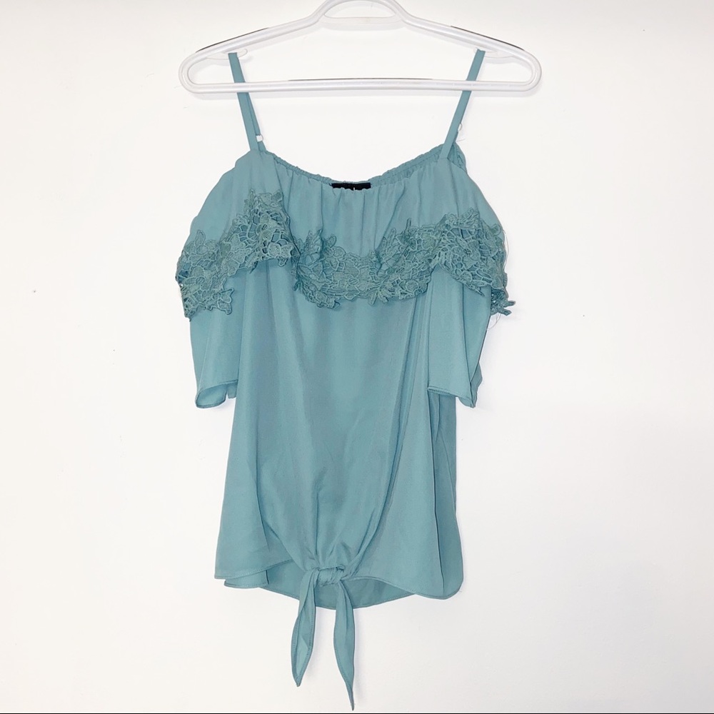 Off Open Shoulder Green Floral Crochet XL Top